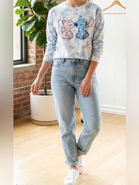 Disney Stitch & Angel Blue Tie-Dye Long Sleeve Tee